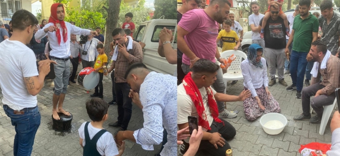 Kadın giysileri giydirilen damadı kazan üstünde oynattılar